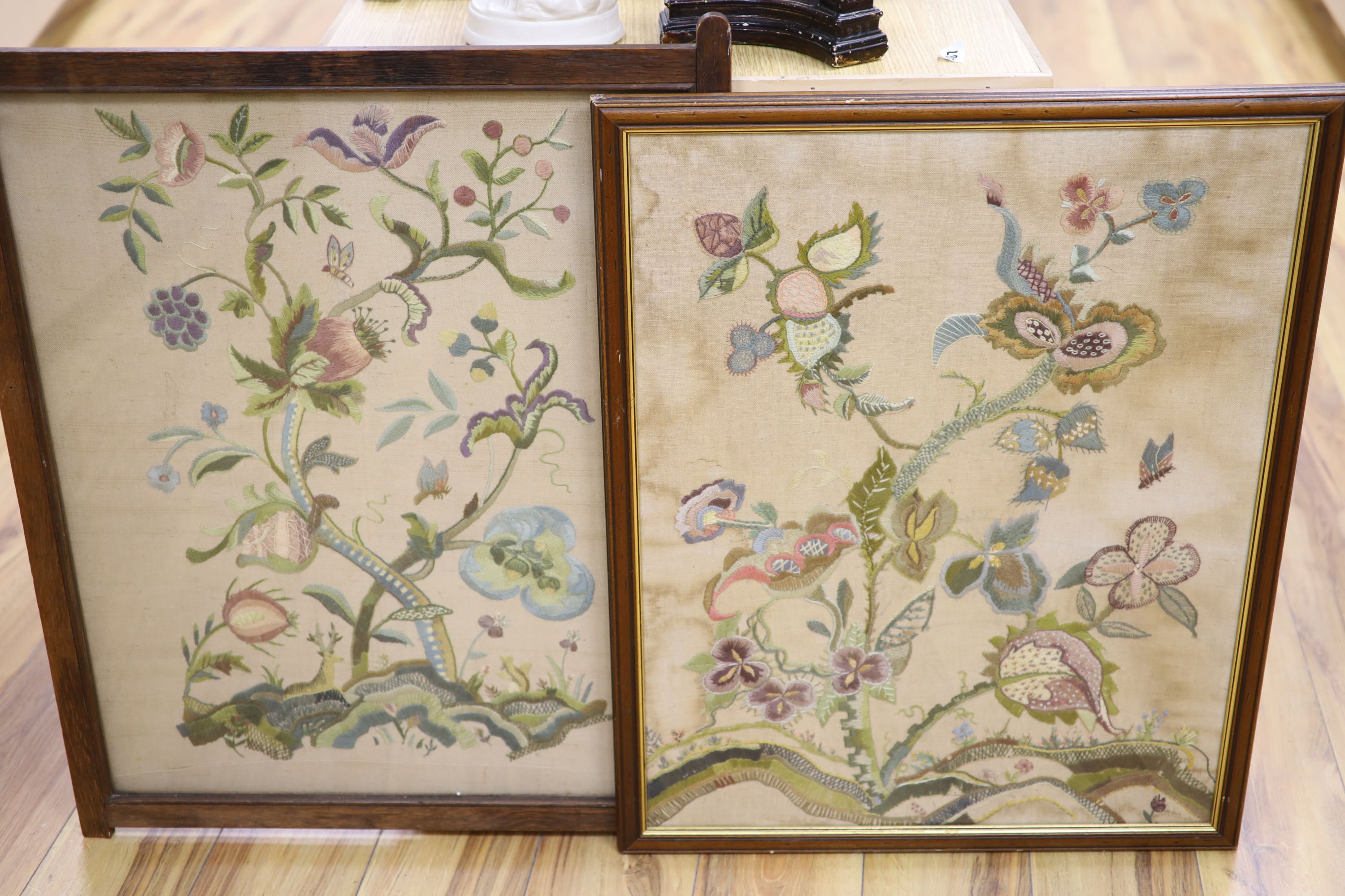 Two 1930s crewelwork panels